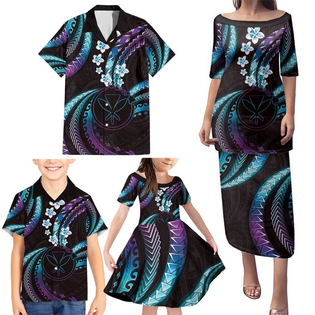 Hawaii Map Kanaka Maoli Family Matching Puletasi and Hawaiian Shirt Fantastic Frangipani Amethyst Gradient LT01 - Polynesian Pride