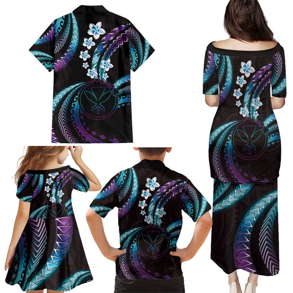 Hawaii Map Kanaka Maoli Family Matching Puletasi and Hawaiian Shirt Fantastic Frangipani Amethyst Gradient LT01 - Polynesian Pride