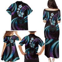 Hawaii Map Kanaka Maoli Family Matching Puletasi and Hawaiian Shirt Fantastic Frangipani Amethyst Gradient LT01 - Polynesian Pride