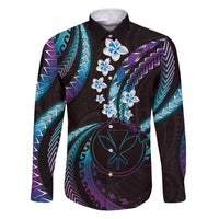 Hawaii Map Kanaka Maoli Family Matching Puletasi and Hawaiian Shirt Fantastic Frangipani Amethyst Gradient LT01 Dad's Shirt - Long Sleeve Purple - Polynesian Pride