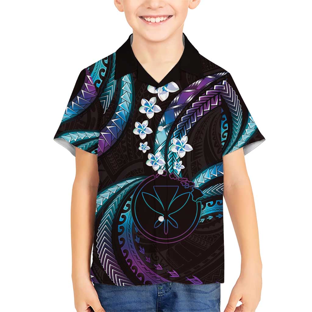 Hawaii Map Kanaka Maoli Family Matching Short Sleeve Bodycon Dress and Hawaiian Shirt Fantastic Frangipani Amethyst Gradient