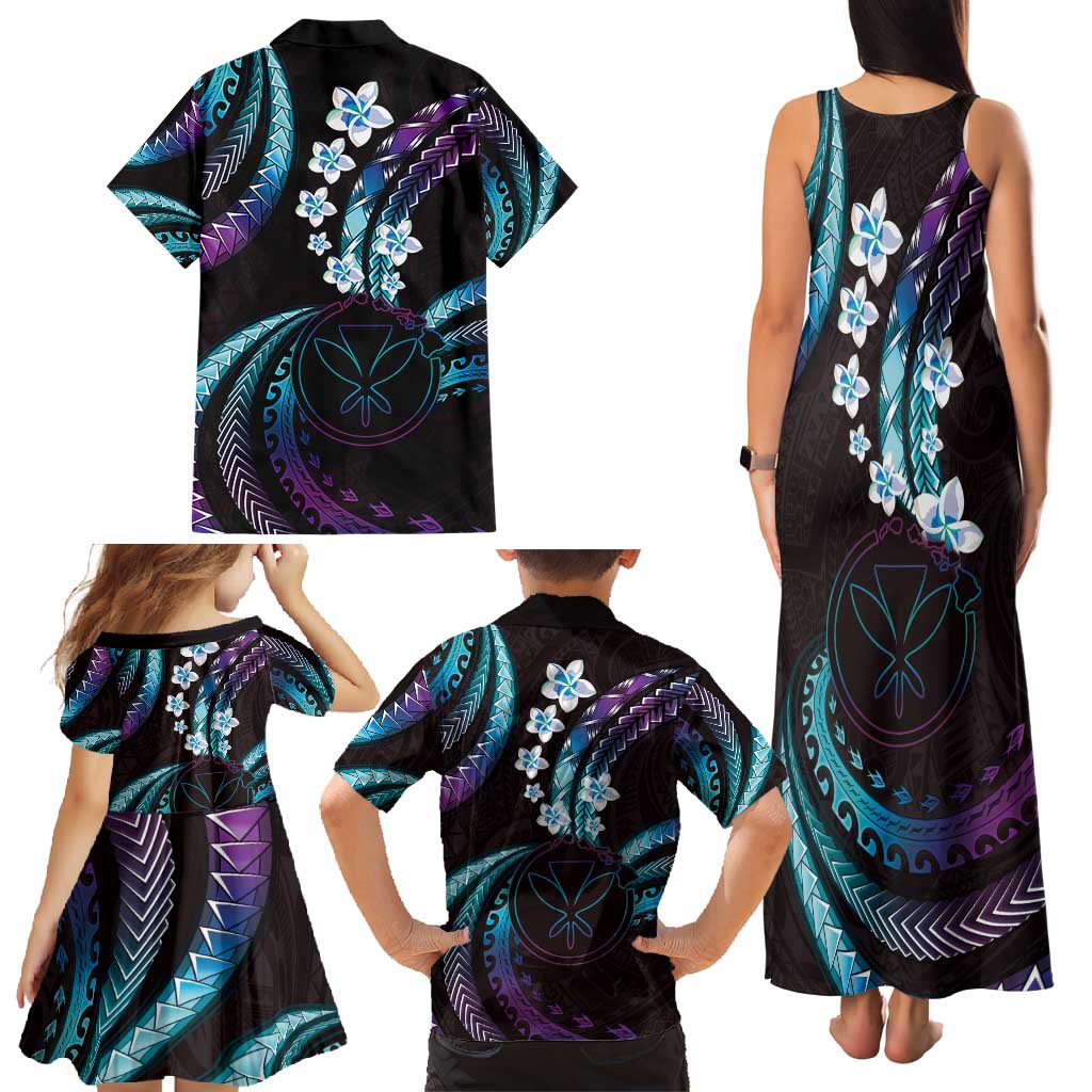 Hawaii Map Kanaka Maoli Family Matching Tank Maxi Dress and Hawaiian Shirt Fantastic Frangipani Amethyst Gradient