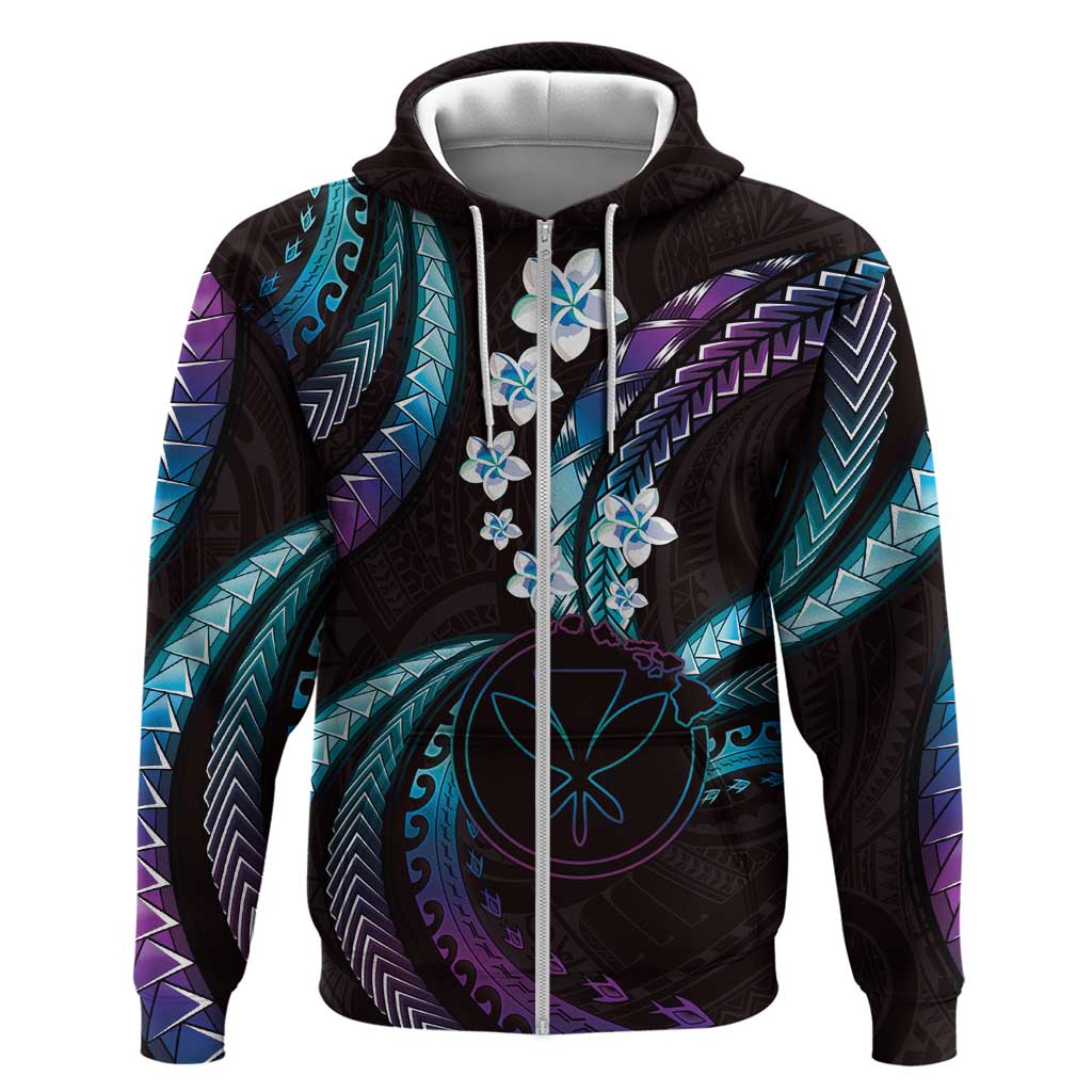 Hawaii Map Kanaka Maoli Hoodie Fantastic Frangipani Amethyst Gradient