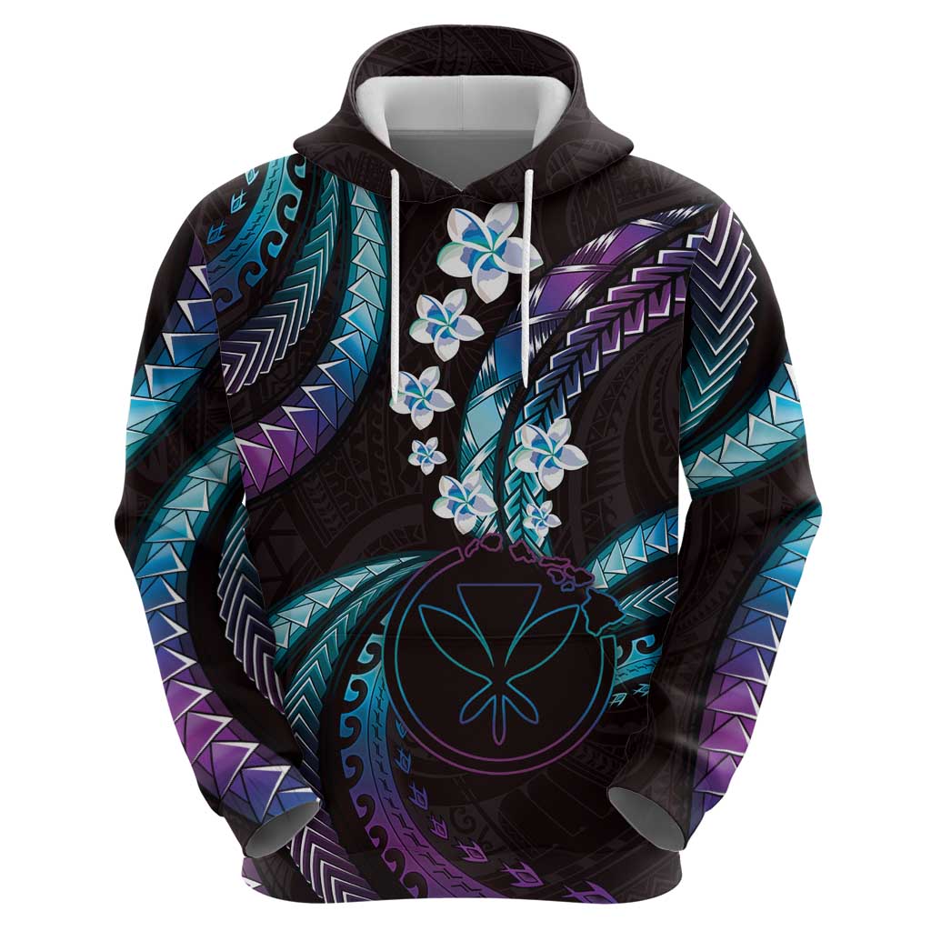 Hawaii Map Kanaka Maoli Hoodie Fantastic Frangipani Amethyst Gradient