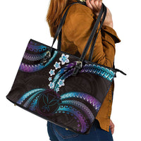 Hawaii Map Kanaka Maoli Leather Tote Bag Fantastic Frangipani Amethyst Gradient
