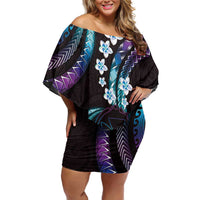 Hawaii Map Kanaka Maoli Off Shoulder Short Dress Fantastic Frangipani Amethyst Gradient