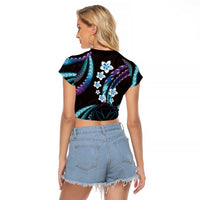 Hawaii Map Kanaka Maoli Raglan Cropped T Shirt Fantastic Frangipani Amethyst Gradient