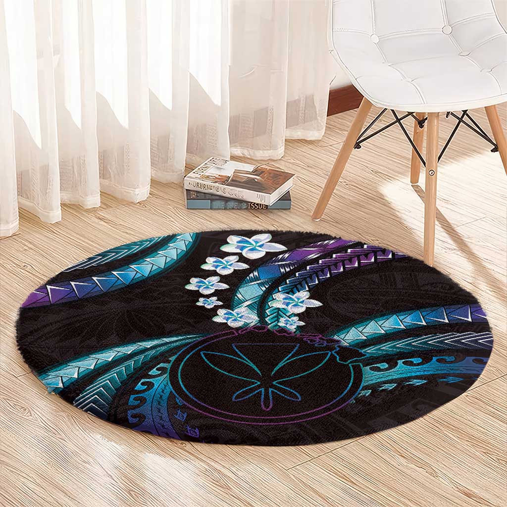 Hawaii Map Kanaka Maoli Round Carpet Fantastic Frangipani Amethyst Gradient