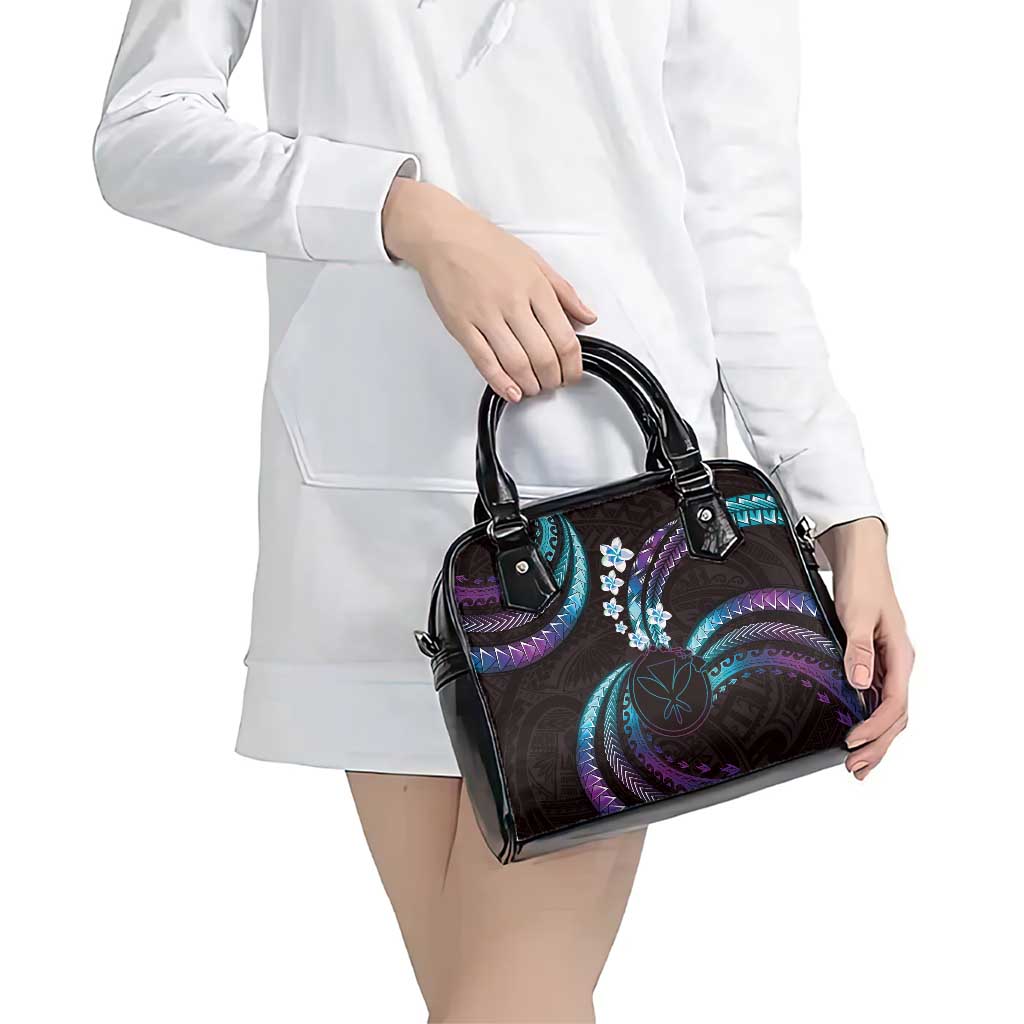 Hawaii Map Kanaka Maoli Shoulder Handbag Fantastic Frangipani Amethyst Gradient