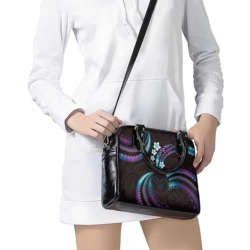 Hawaii Map Kanaka Maoli Shoulder Handbag Fantastic Frangipani Amethyst Gradient