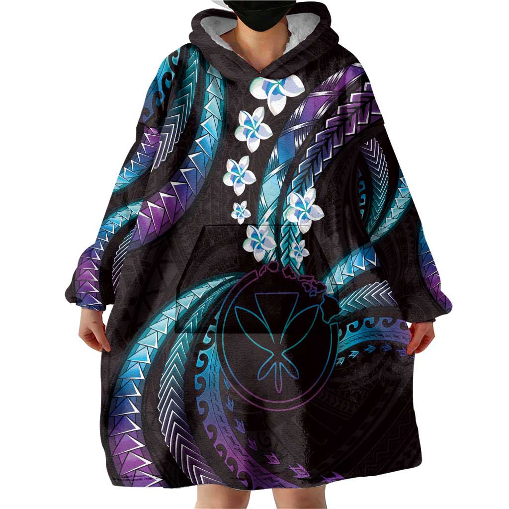 Hawaii Map Kanaka Maoli Wearable Blanket Hoodie Fantastic Frangipani Amethyst Gradient