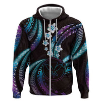 Hawaii Map Kanaka Maoli Zip Hoodie Fantastic Frangipani Amethyst Gradient