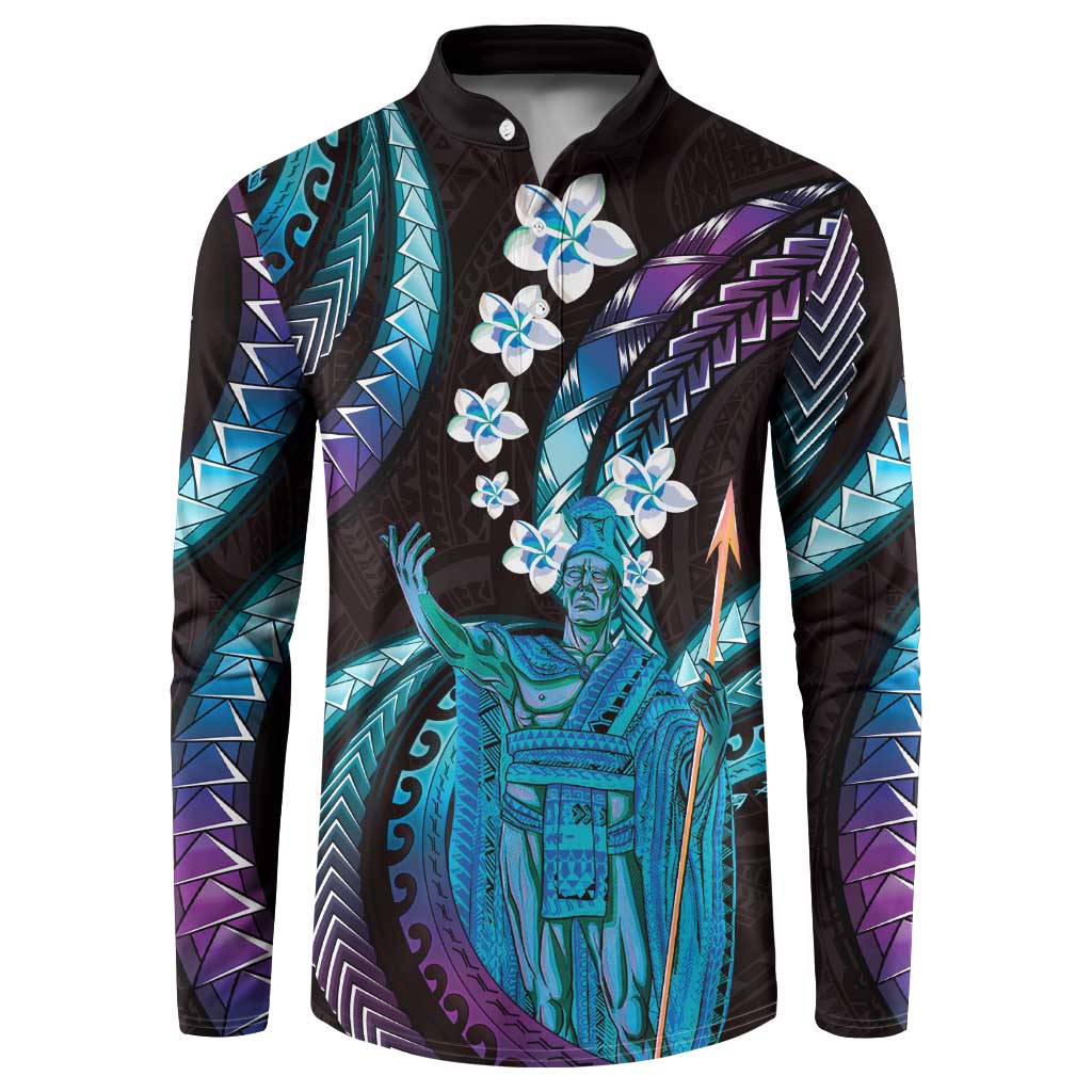 Hawaii King Kamehameha Button Sweatshirt Fantastic Plumeria Amethyst Gradient LT01 Purple - Polynesian Pride