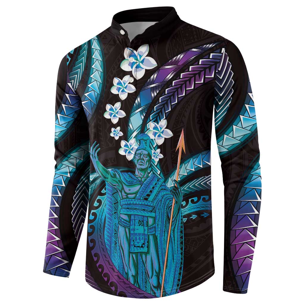 Hawaii King Kamehameha Button Sweatshirt Fantastic Plumeria Amethyst Gradient LT01 - Polynesian Pride