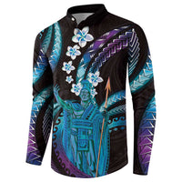 Hawaii King Kamehameha Button Sweatshirt Fantastic Plumeria Amethyst Gradient LT01 - Polynesian Pride