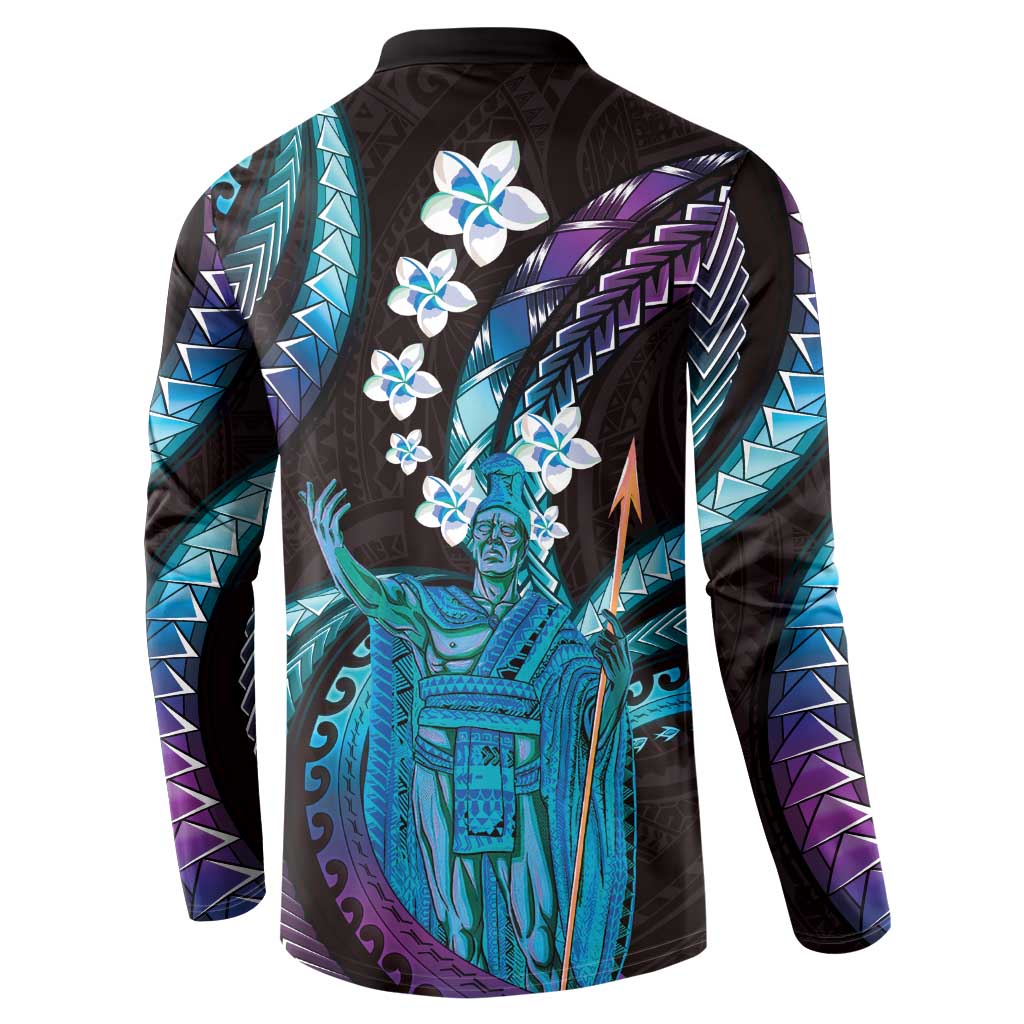 Hawaii King Kamehameha Button Sweatshirt Fantastic Plumeria Amethyst Gradient LT01 - Polynesian Pride
