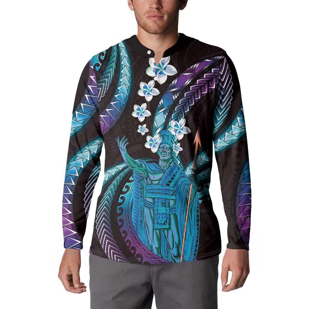 Hawaii King Kamehameha Button Sweatshirt Fantastic Plumeria Amethyst Gradient LT01 - Polynesian Pride