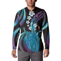 Hawaii King Kamehameha Button Sweatshirt Fantastic Plumeria Amethyst Gradient LT01 - Polynesian Pride