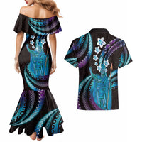 Hawaii King Kamehameha Couples Matching Mermaid Dress and Hawaiian Shirt Fantastic Plumeria Amethyst Gradient LT01 - Polynesian Pride