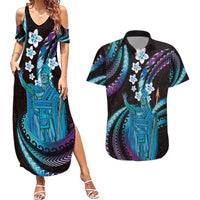 Hawaii King Kamehameha Couples Matching Summer Maxi Dress and Hawaiian Shirt Fantastic Plumeria Amethyst Gradient LT01 Purple - Polynesian Pride