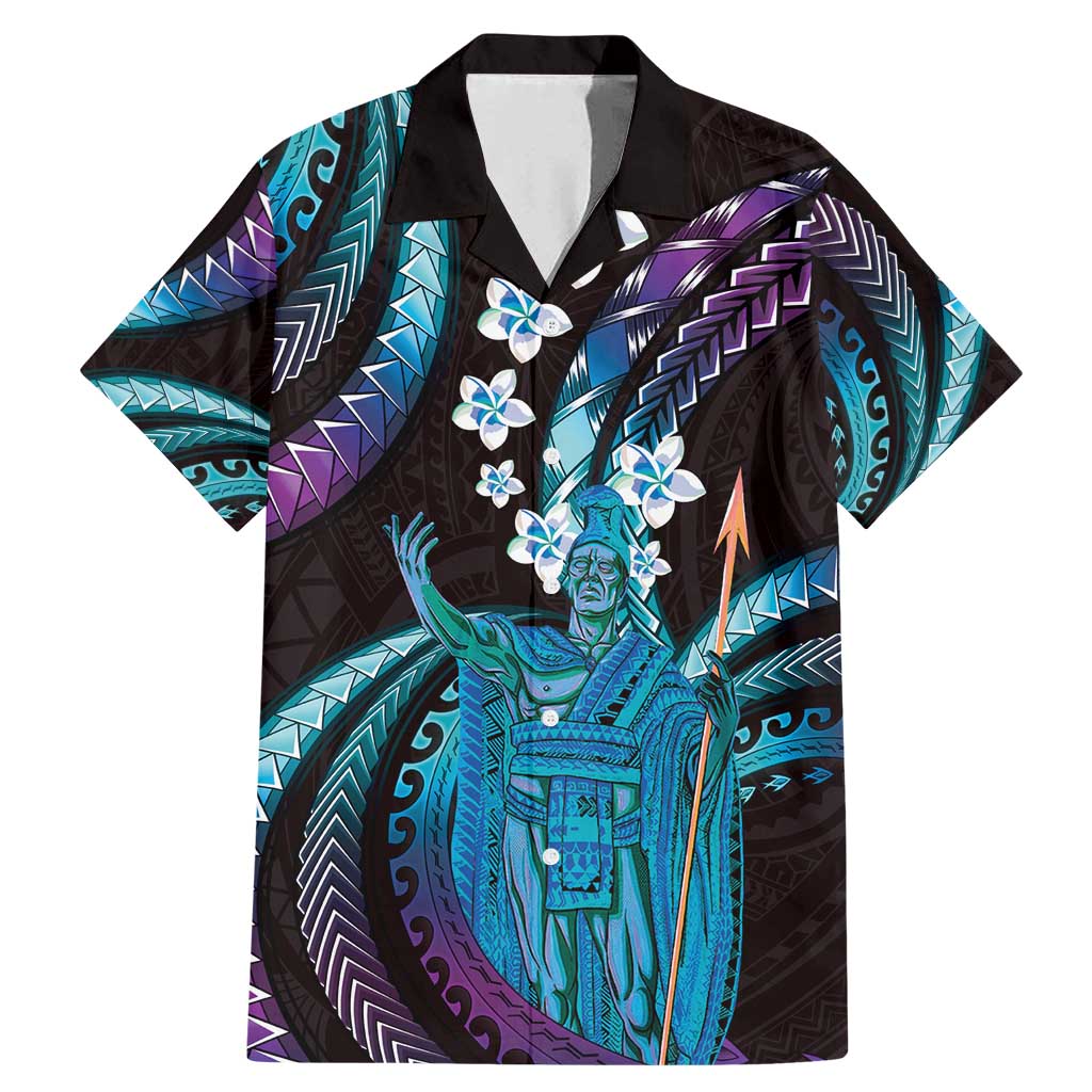 Hawaii King Kamehameha Family Matching Mermaid Dress and Hawaiian Shirt Fantastic Plumeria Amethyst Gradient LT01 Dad's Shirt - Short Sleeve Purple - Polynesian Pride