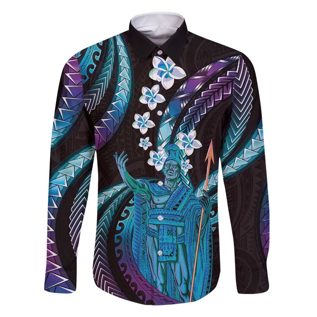 Hawaii King Kamehameha Family Matching Mermaid Dress and Hawaiian Shirt Fantastic Plumeria Amethyst Gradient LT01 Dad's Shirt - Long Sleeve Purple - Polynesian Pride