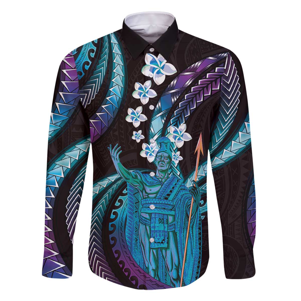Hawaii King Kamehameha Family Matching Off The Shoulder Long Sleeve Dress and Hawaiian Shirt Fantastic Plumeria Amethyst Gradient LT01 Dad's Shirt - Long Sleeve Purple - Polynesian Pride