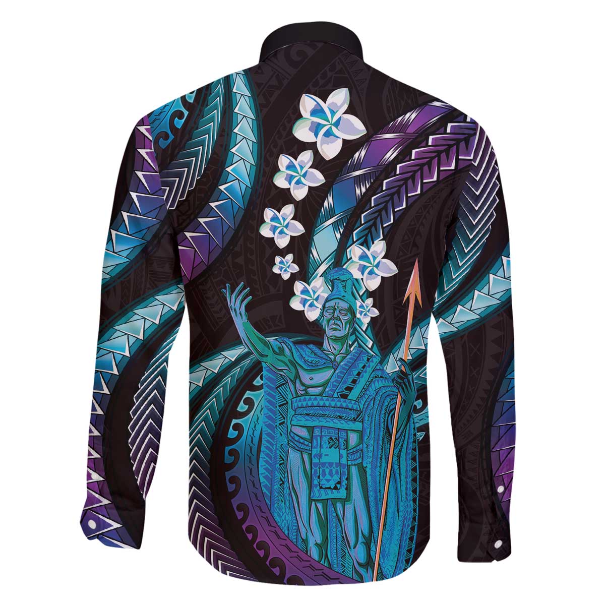 Hawaii King Kamehameha Family Matching Off The Shoulder Long Sleeve Dress and Hawaiian Shirt Fantastic Plumeria Amethyst Gradient LT01 - Polynesian Pride