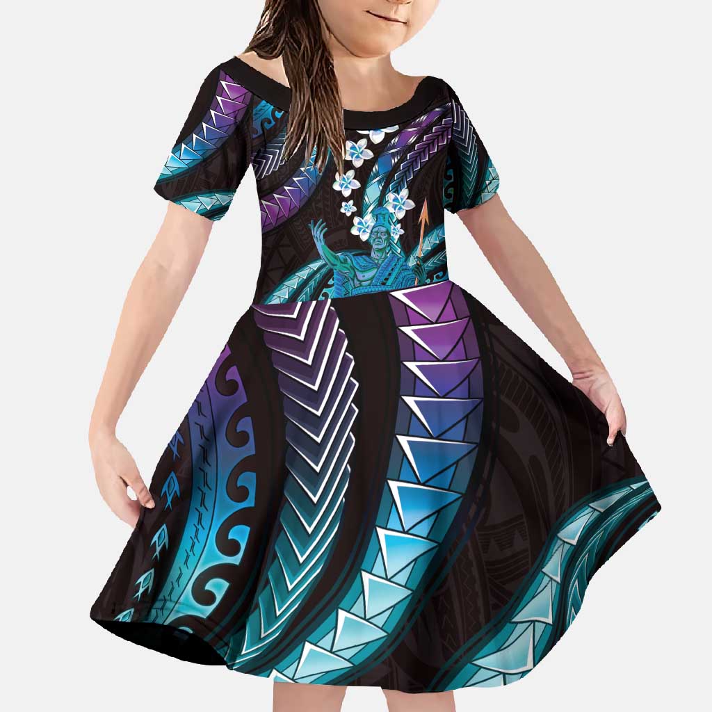 Hawaii King Kamehameha Family Matching Off Shoulder Maxi Dress and Hawaiian Shirt Fantastic Plumeria Amethyst Gradient LT01 Daughter's Dress Purple - Polynesian Pride