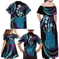 Hawaii King Kamehameha Family Matching Off Shoulder Maxi Dress and Hawaiian Shirt Fantastic Plumeria Amethyst Gradient LT01 - Polynesian Pride
