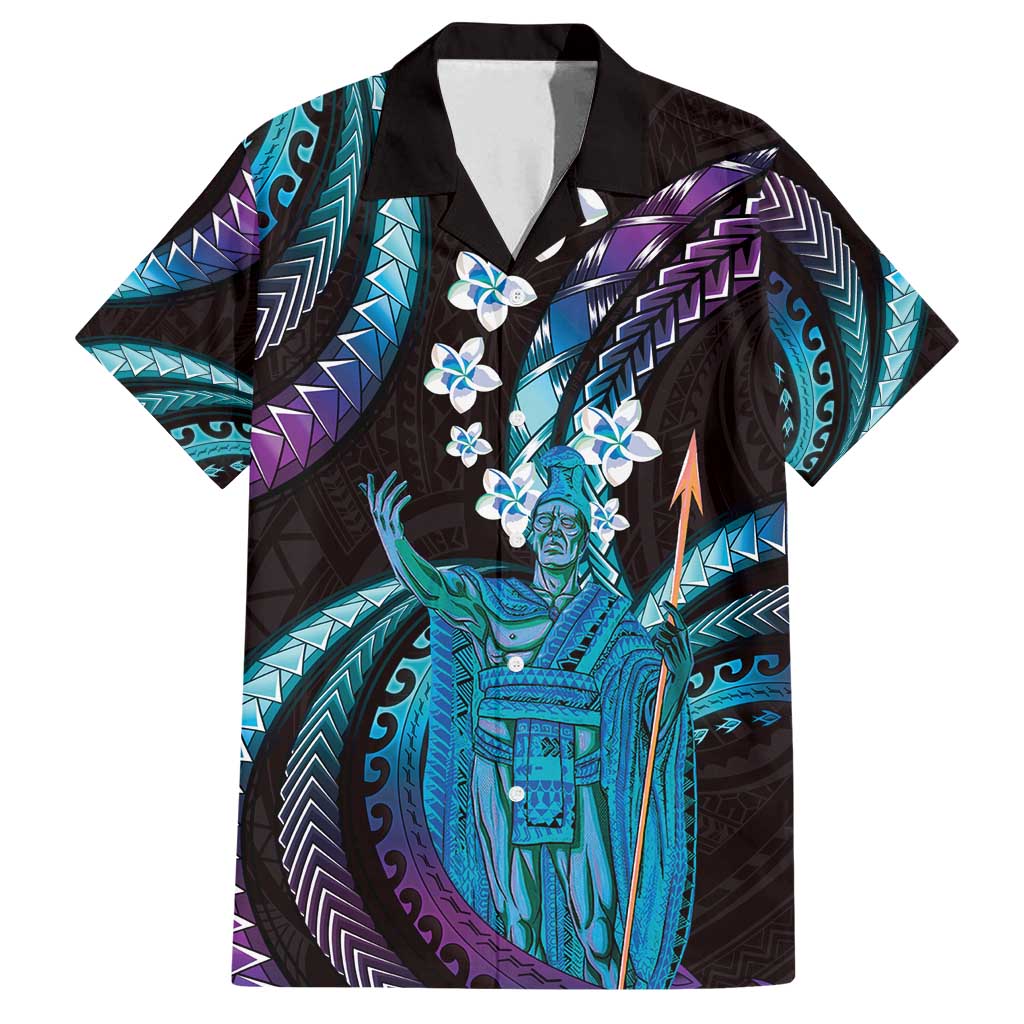 Hawaii King Kamehameha Family Matching Off Shoulder Maxi Dress and Hawaiian Shirt Fantastic Plumeria Amethyst Gradient LT01 Dad's Shirt - Short Sleeve Purple - Polynesian Pride