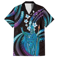 Hawaii King Kamehameha Family Matching Off Shoulder Maxi Dress and Hawaiian Shirt Fantastic Plumeria Amethyst Gradient LT01 Dad's Shirt - Short Sleeve Purple - Polynesian Pride