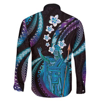 Hawaii King Kamehameha Family Matching Off Shoulder Maxi Dress and Hawaiian Shirt Fantastic Plumeria Amethyst Gradient LT01 - Polynesian Pride