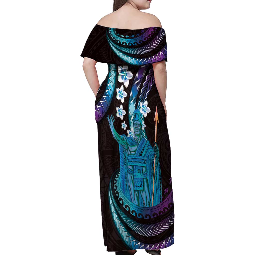 Hawaii King Kamehameha Family Matching Off Shoulder Maxi Dress and Hawaiian Shirt Fantastic Plumeria Amethyst Gradient LT01 - Polynesian Pride
