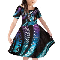 Hawaii King Kamehameha Family Matching Off Shoulder Short Dress and Hawaiian Shirt Fantastic Plumeria Amethyst Gradient LT01 Daughter's Dress Purple - Polynesian Pride