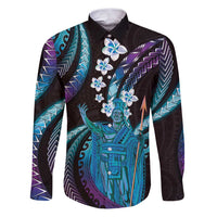 Hawaii King Kamehameha Family Matching Puletasi and Hawaiian Shirt Fantastic Plumeria Amethyst Gradient LT01 Dad's Shirt - Long Sleeve Purple - Polynesian Pride
