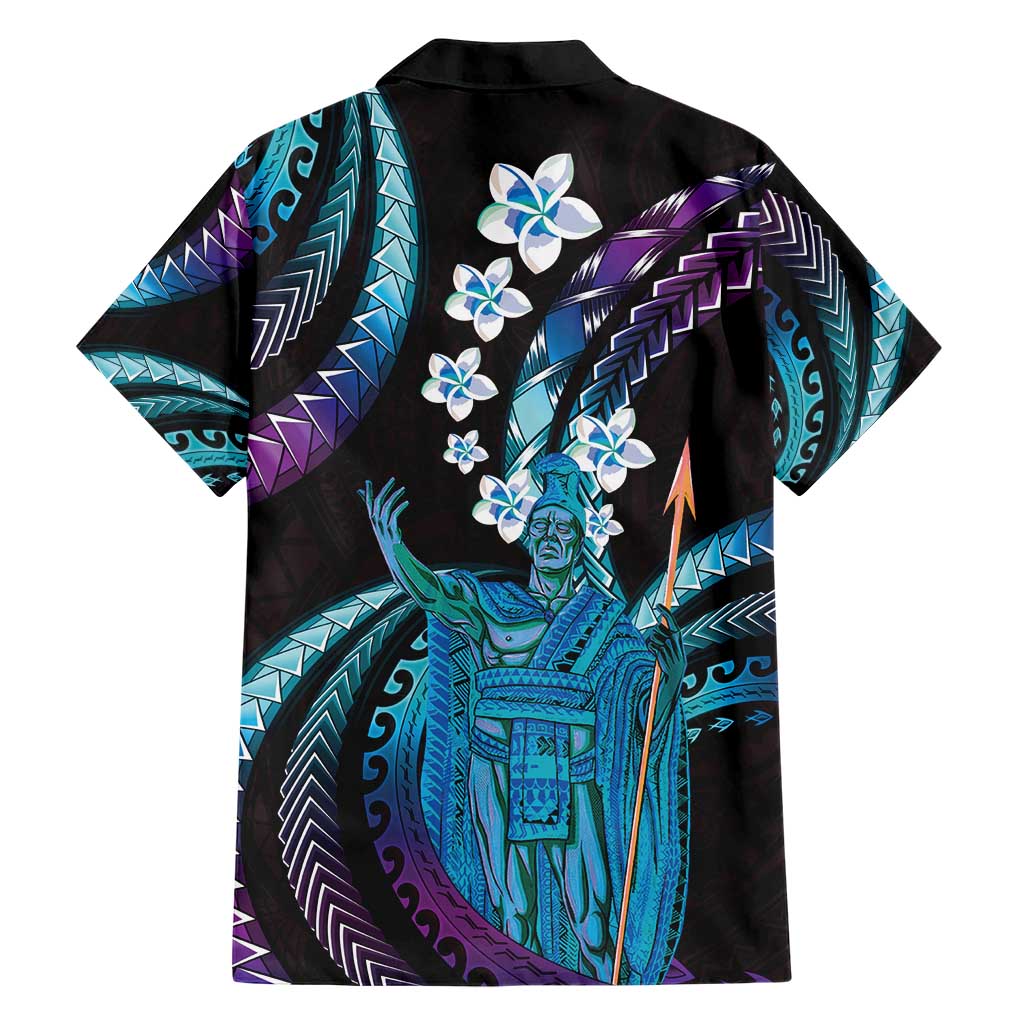 Hawaii King Kamehameha Family Matching Short Sleeve Bodycon Dress and Hawaiian Shirt Fantastic Plumeria Amethyst Gradient