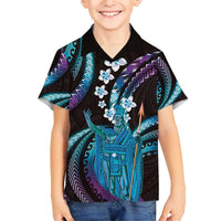 Hawaii King Kamehameha Family Matching Short Sleeve Bodycon Dress and Hawaiian Shirt Fantastic Plumeria Amethyst Gradient