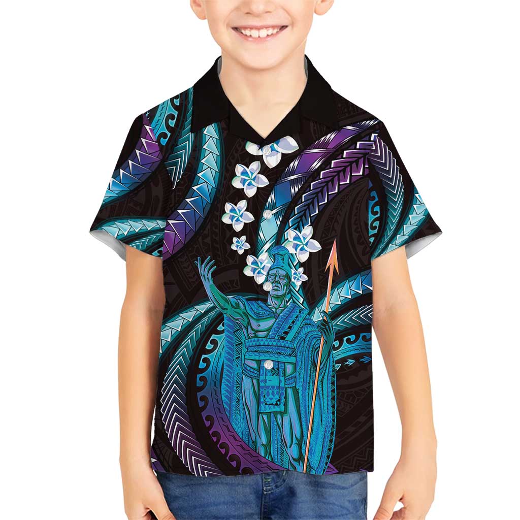 Hawaii King Kamehameha Family Matching Tank Maxi Dress and Hawaiian Shirt Fantastic Plumeria Amethyst Gradient