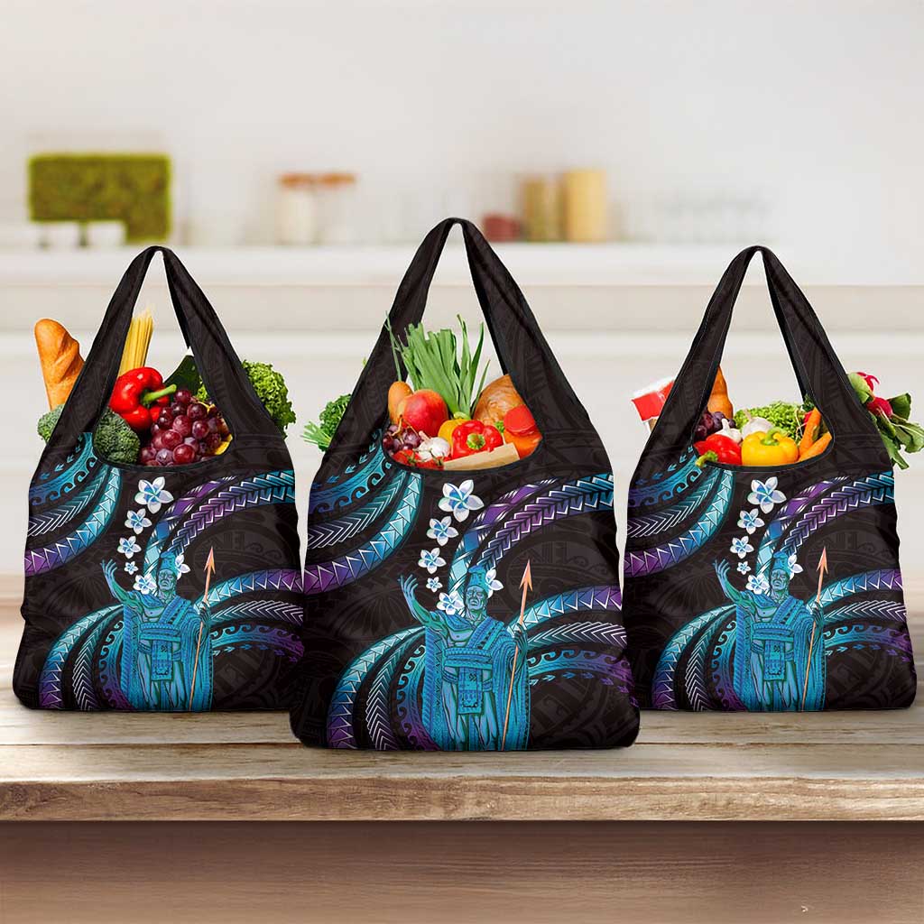 Hawaii King Kamehameha Grocery Bag Fantastic Plumeria Amethyst Gradient