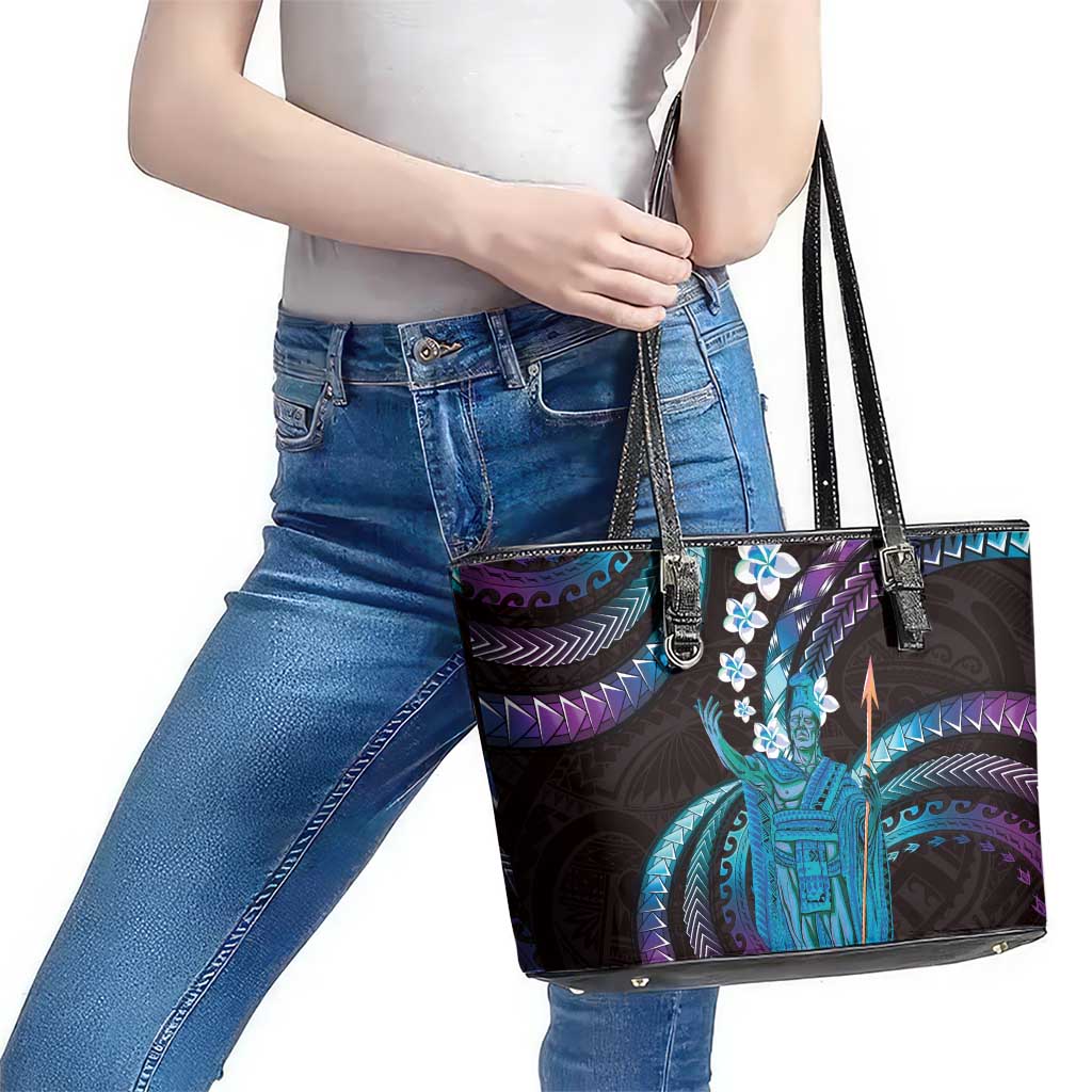 Hawaii King Kamehameha Leather Tote Bag Fantastic Plumeria Amethyst Gradient