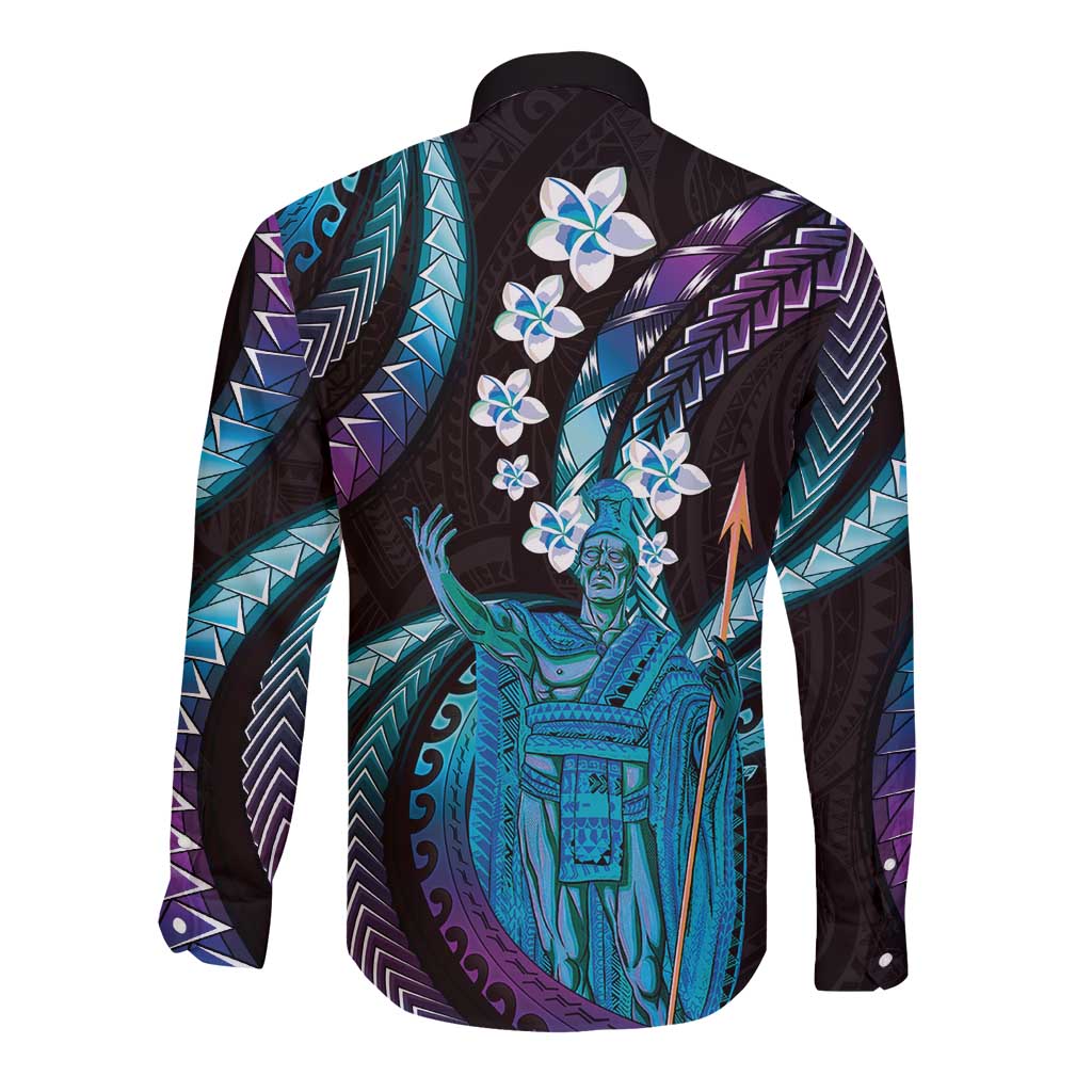 Hawaii King Kamehameha Long Sleeve Button Shirt Fantastic Plumeria Amethyst Gradient