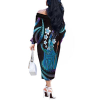 Hawaii King Kamehameha Off The Shoulder Long Sleeve Dress Fantastic Plumeria Amethyst Gradient