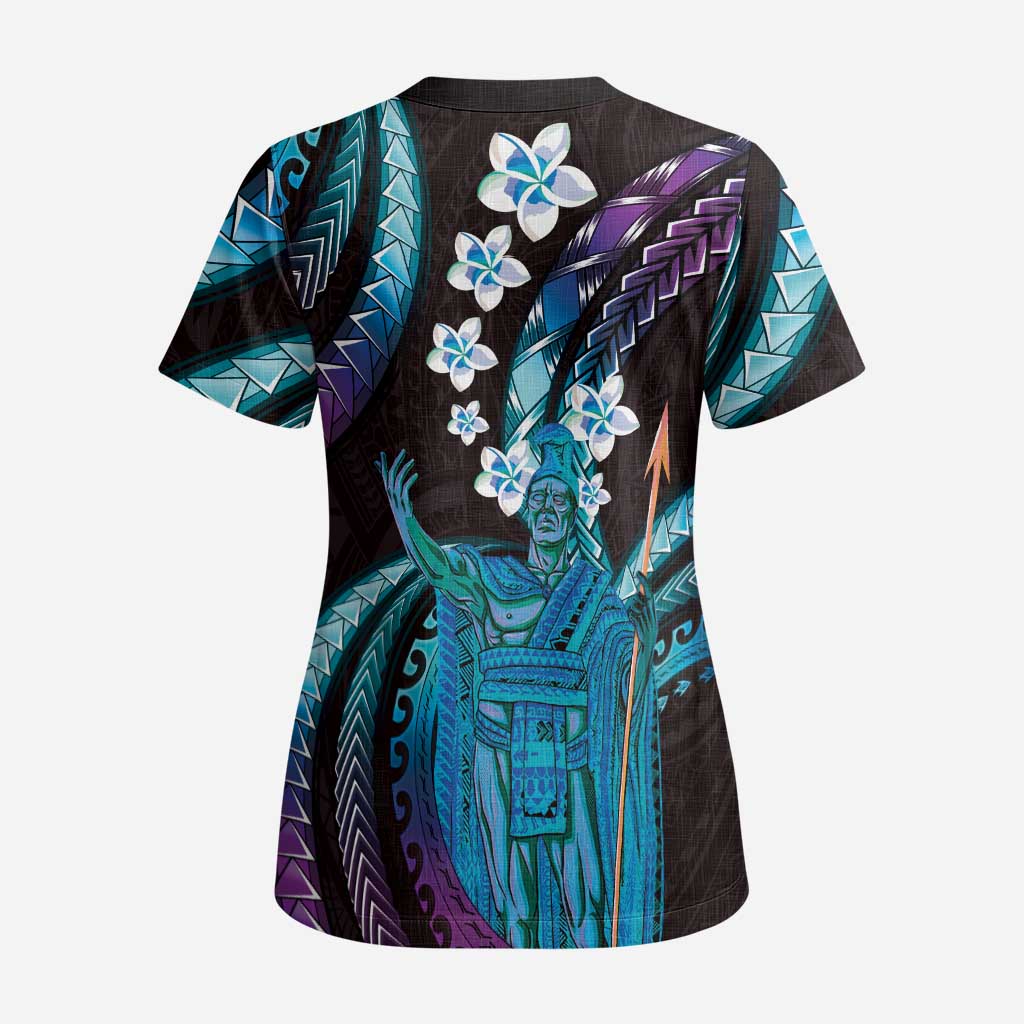 Hawaii King Kamehameha Scrub Top Fantastic Plumeria Amethyst Gradient - Polynesian Pride