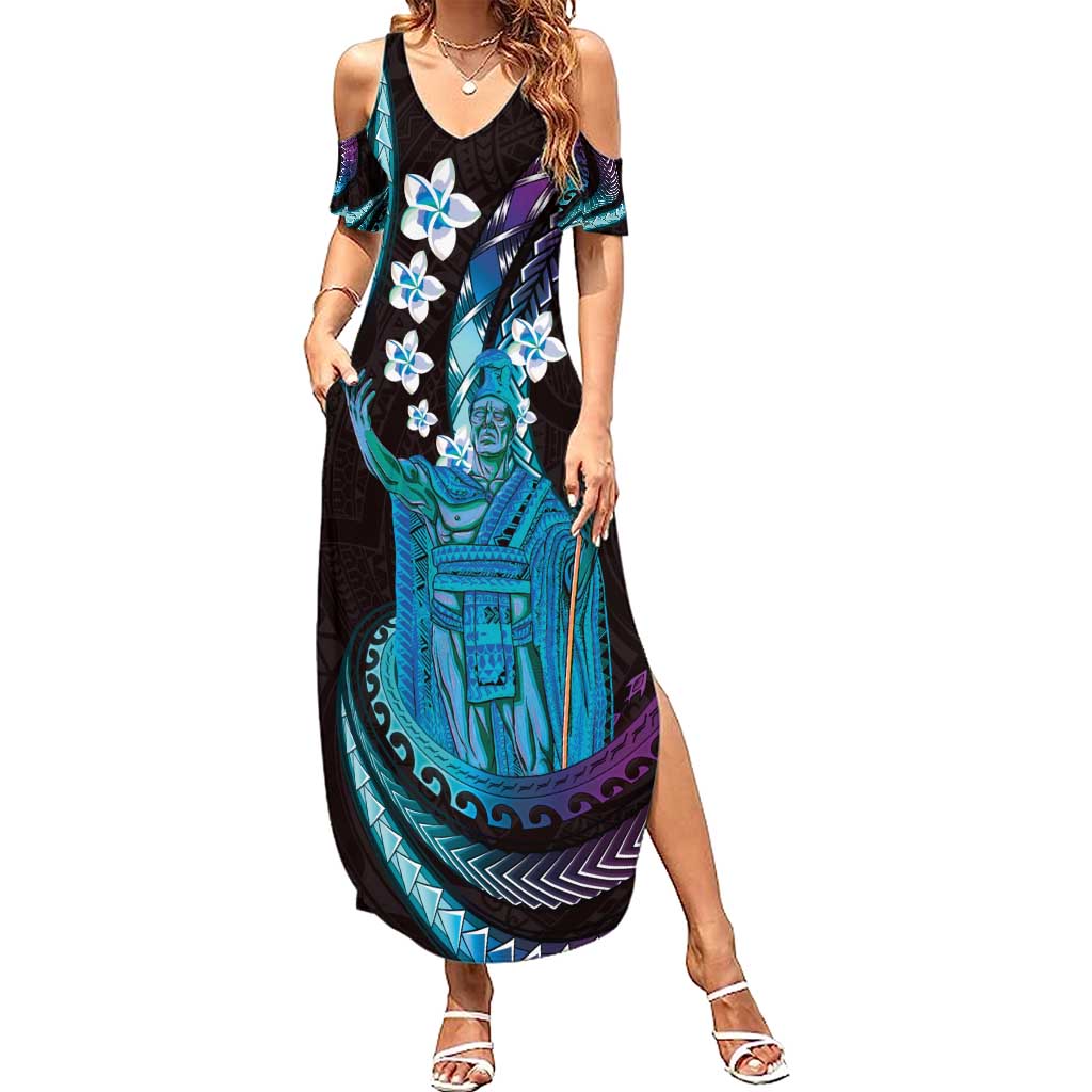 Hawaii King Kamehameha Summer Maxi Dress Fantastic Plumeria Amethyst Gradient
