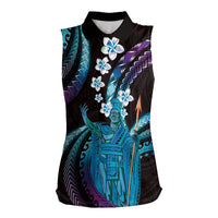 Hawaii King Kamehameha Women Sleeveless Polo Shirt Fantastic Plumeria Amethyst Gradient LT01 Female Purple - Polynesian Pride
