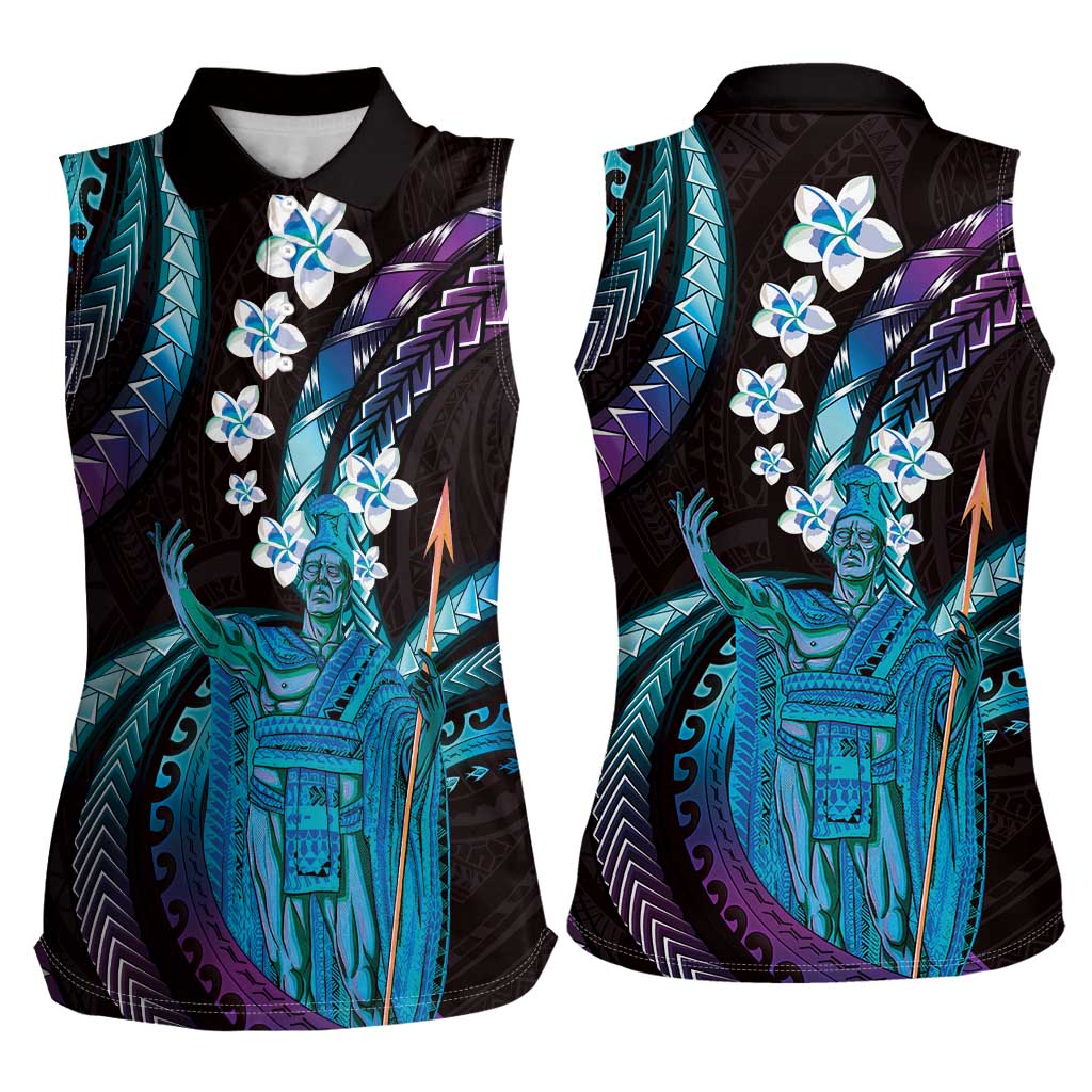 Hawaii King Kamehameha Women Sleeveless Polo Shirt Fantastic Plumeria Amethyst Gradient LT01 - Polynesian Pride