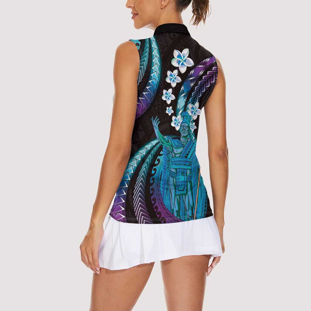Hawaii King Kamehameha Women Sleeveless Polo Shirt Fantastic Plumeria Amethyst Gradient LT01 - Polynesian Pride