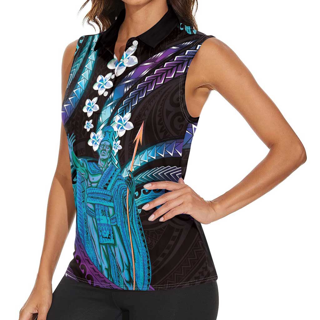 Hawaii King Kamehameha Women Sleeveless Polo Shirt Fantastic Plumeria Amethyst Gradient LT01 - Polynesian Pride