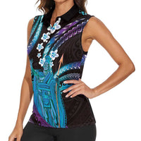 Hawaii King Kamehameha Women Sleeveless Polo Shirt Fantastic Plumeria Amethyst Gradient LT01 - Polynesian Pride